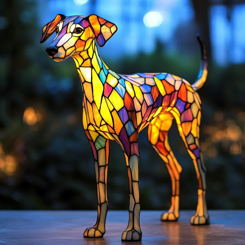 Whippet-Inspired Stained Glass Lamp
