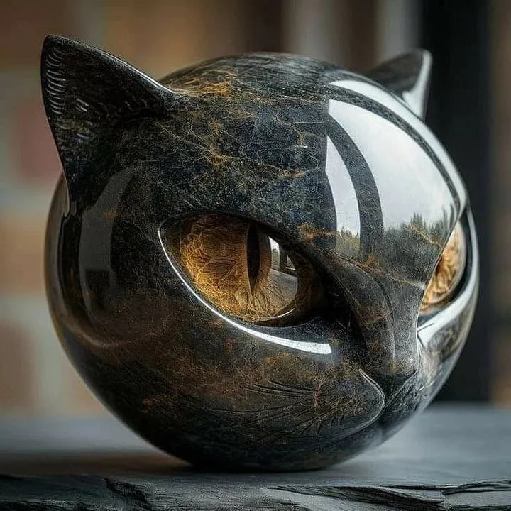 NyxCharm – Mystical Black Cat Head Sculpture